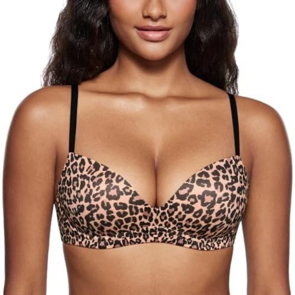 Dobreva Womens Leopard Print Wireless T-Shirt Bra Lightly Padded Animal Print